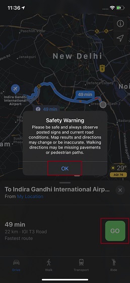 Tap on GO in Apple Maps