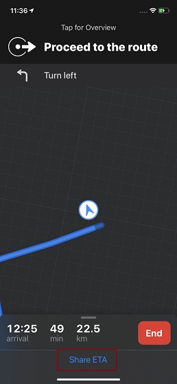 Tap on Share ETA in Apple Maps