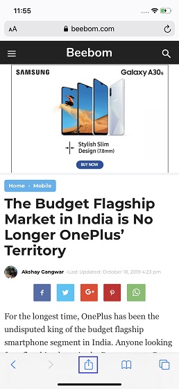 Tap on Share button in Safari