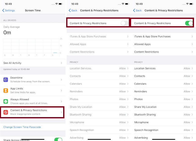 Turn on Content and Restrictions in iOS 13