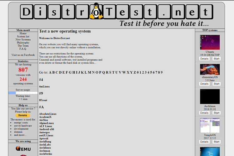 Linux Distros, Distrotest