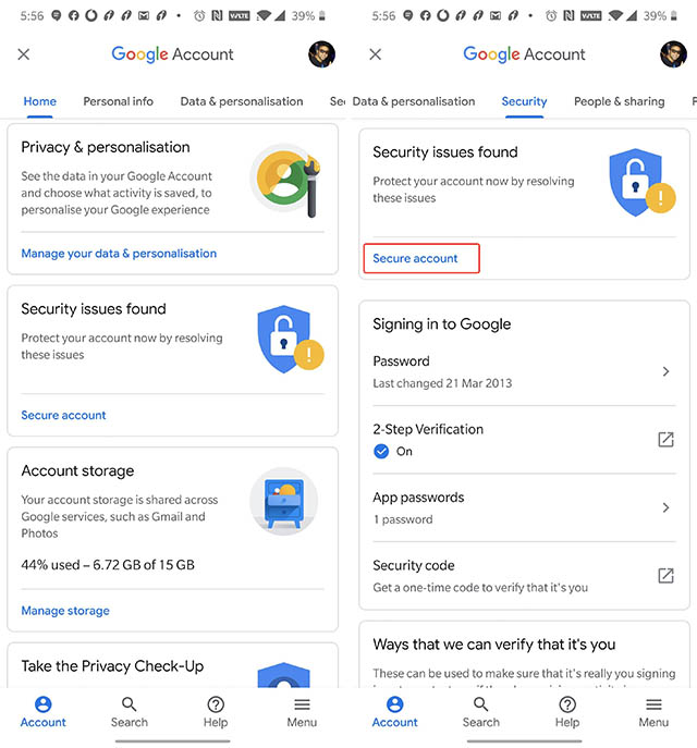 Mi account best sale security checkup