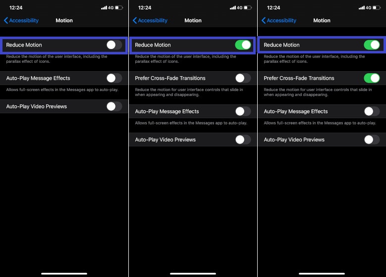 turn on Reduce Motion in iOS 13