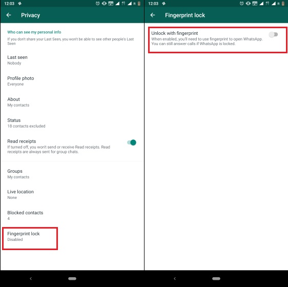 3. Enable Fingerprint Lock on WhatsApp