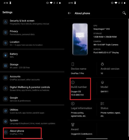 3. Enabling Developer Mode on OnePlus 7T Pro