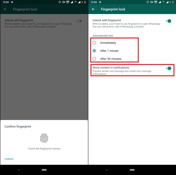 4. Enable Fingerprint Lock on WhatsApp on Android