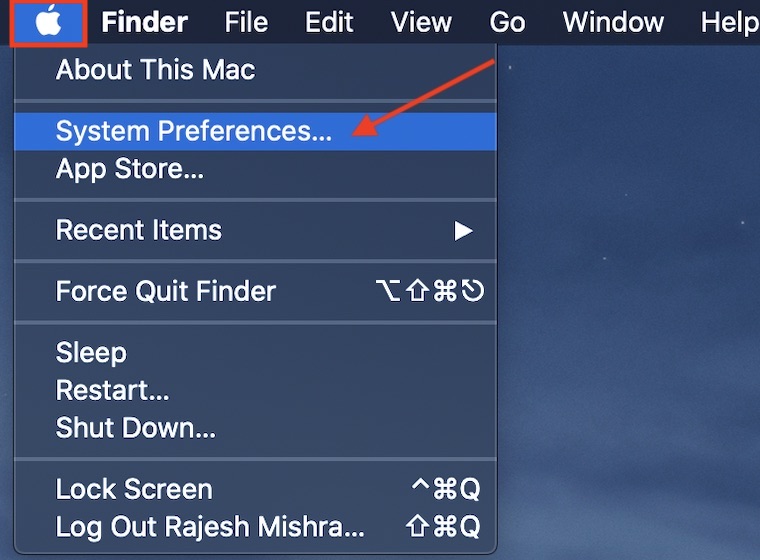 click on the Apple menu at the top left corner of the screen and choose System Preferences. 