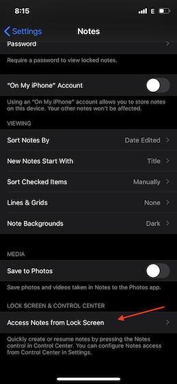Accessing Notes from Lock Screen