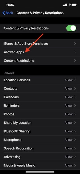 Choose Allowed Apps option
