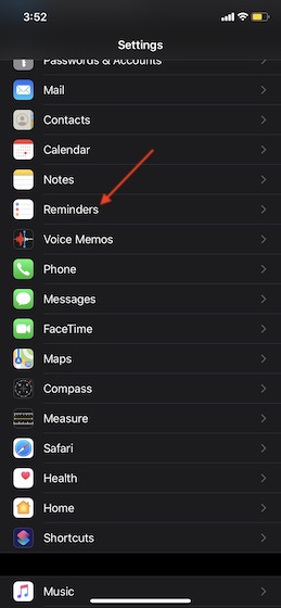 Choose Reminders in Settings