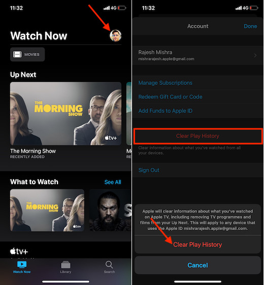 Clear history in Apple TV on iPhone or iPad