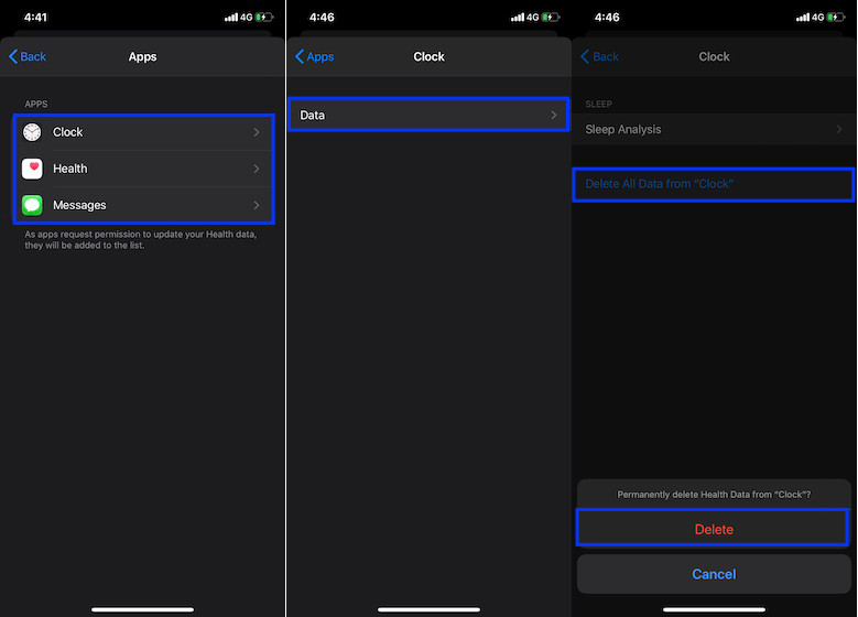 Delete Health Data from Clock app on iPhone