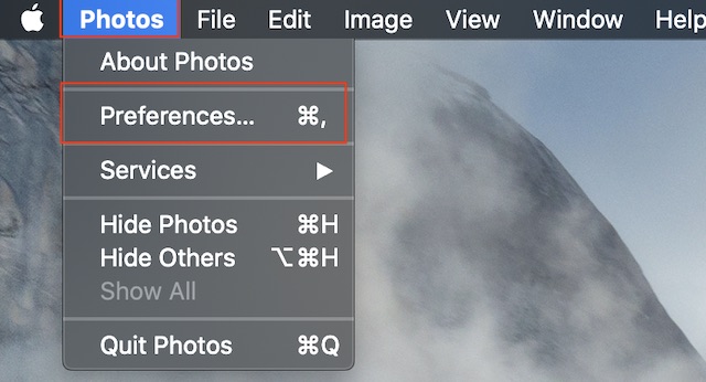 Click on Photos menu and choose Preferences