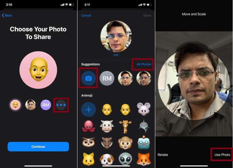 Set an selfie as your iMessage Profile in iOS 13
