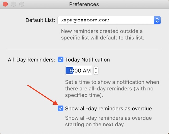 Show All Day Reminders as overdue