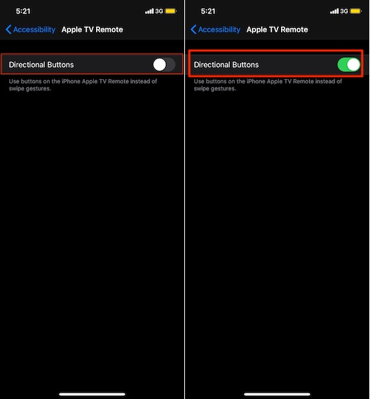 Turn on Directional Buttons for Apple TV Remote