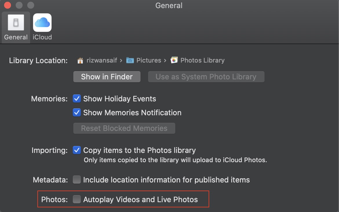 Uncheck the box for Autoplay videos and live photos