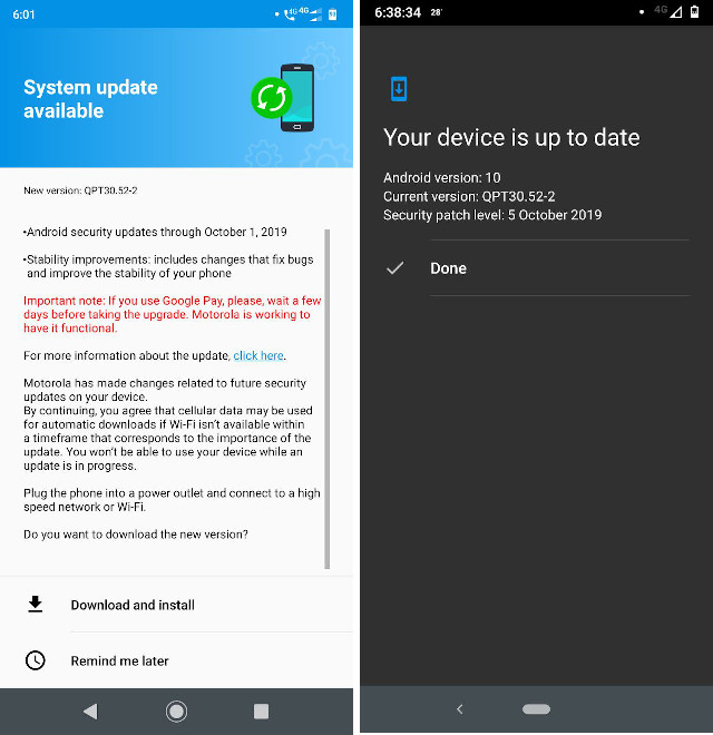 moto one power android 10 beta changelog