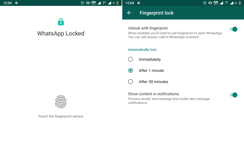 whatsapp fingerprint authentication - Android