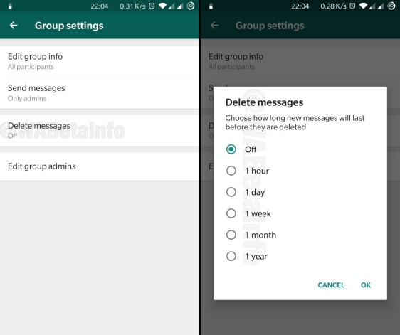whatsapp self-destructing delete messages feature