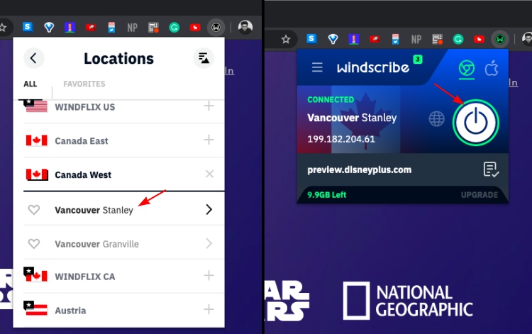 windscribe vpn extension to use disney+ on the web