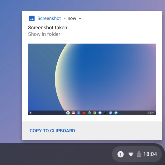 Screenshot taken in tablet mode notification on Chromebook