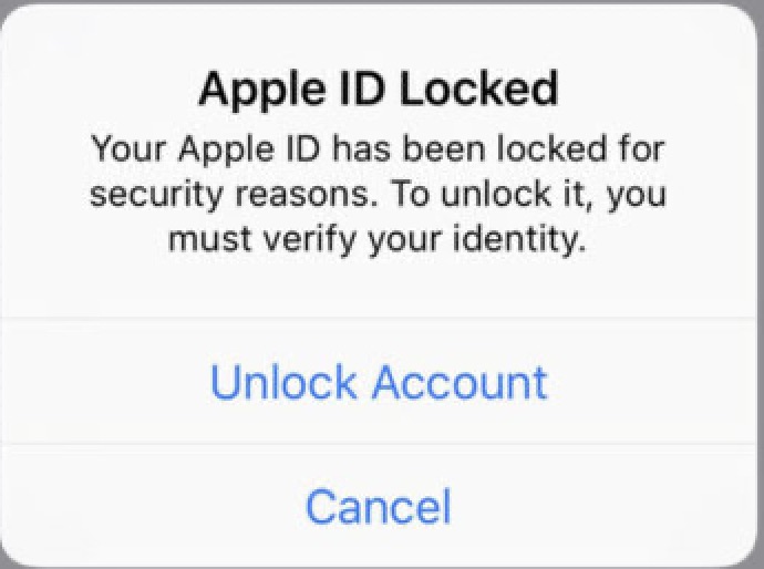 Apple ID заблокирован всплывающее окно