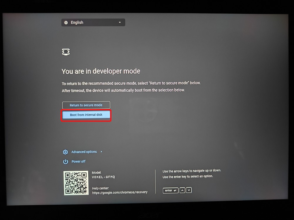 Boot from internal disk - chromeos developer mode