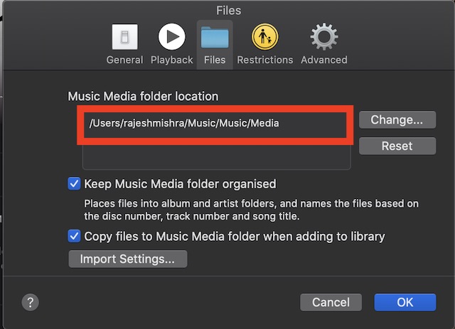 Change the music files storing location