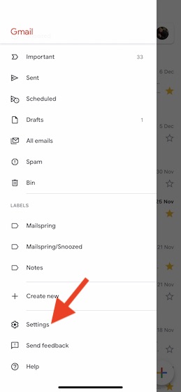 Choose Settings app in Gmail