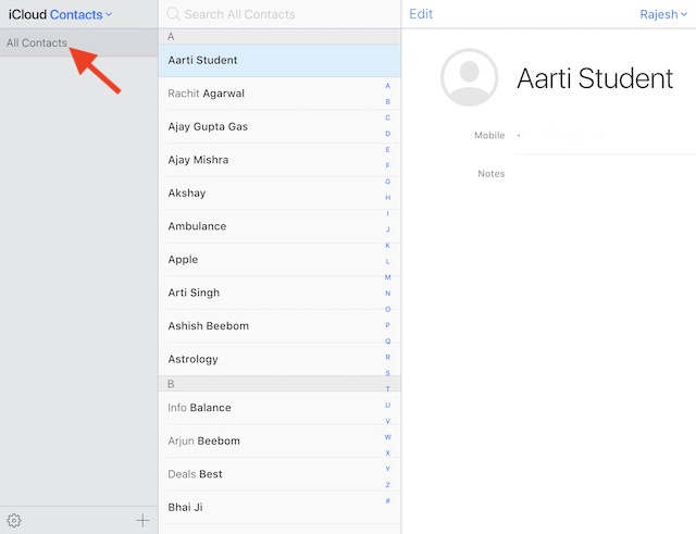 Click on All Contacts option