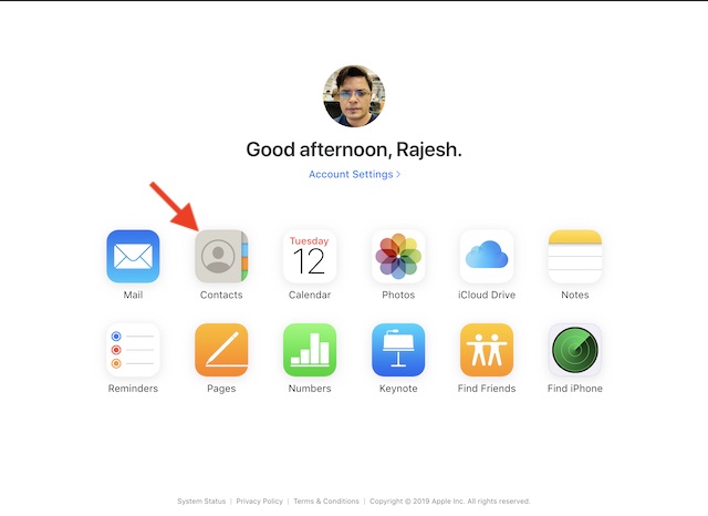 Click on Contacts icon in the iCloud