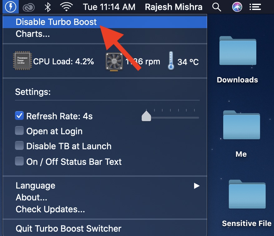 Click on Disable Turbo Boost