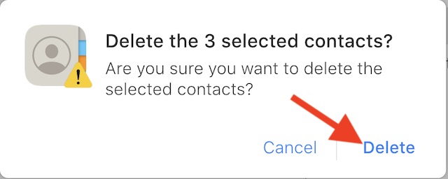 Confirm to delete the duplicate contacts