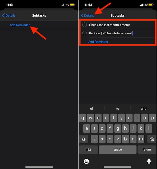 Create subtasks on iOS