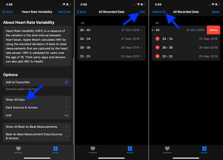 Delete all HRV data