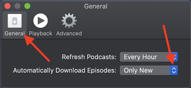 click on the drop-down menu next to Automatically Download Episodes option.  