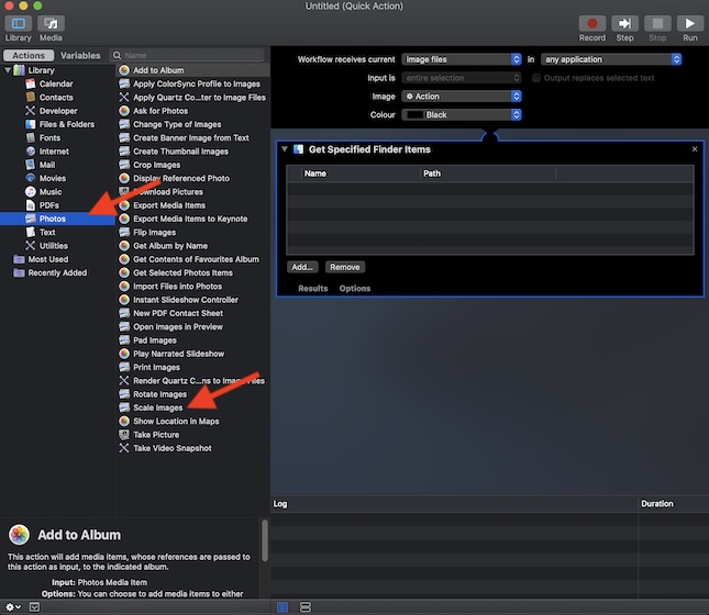 Drag Scale Images option to the workflow area