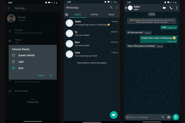 Get the Official Dark Mode on WhatsApp [Root Required]