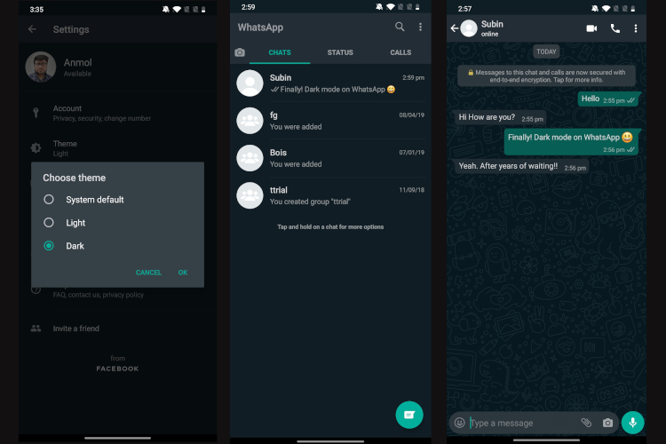 Темный ватсап. Темный режим ватсап. Вацап темная тема. WHATSAPP Dark Mode андроид. Вацап сообщения темная тема.