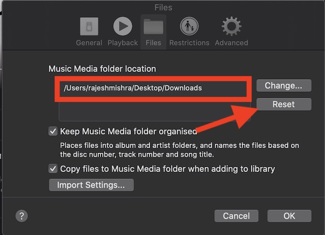 Go back to storing your imported songs in the default folder