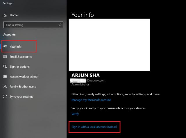 Switch to a Local Account on Windows 10 After Setup