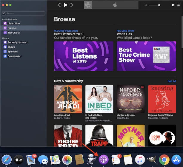 Launch Podcasts app on Mac