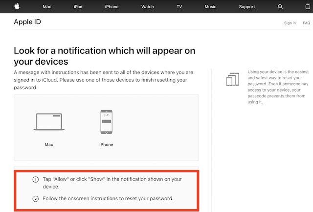 reset password for mac using apple id