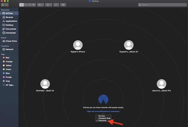 Select Everyone for AirDrop on macOS