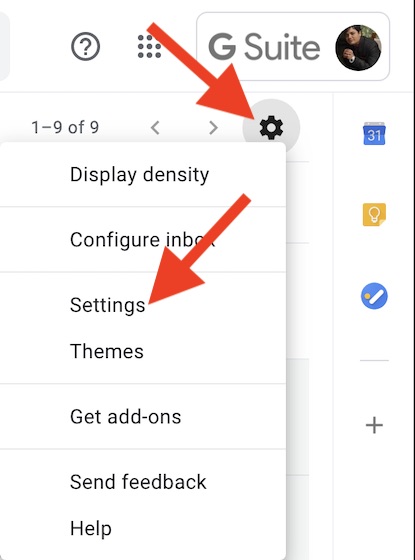 Select on Settings in Gmail on Web