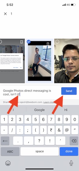 Share photos using Google Photos Direct messaging