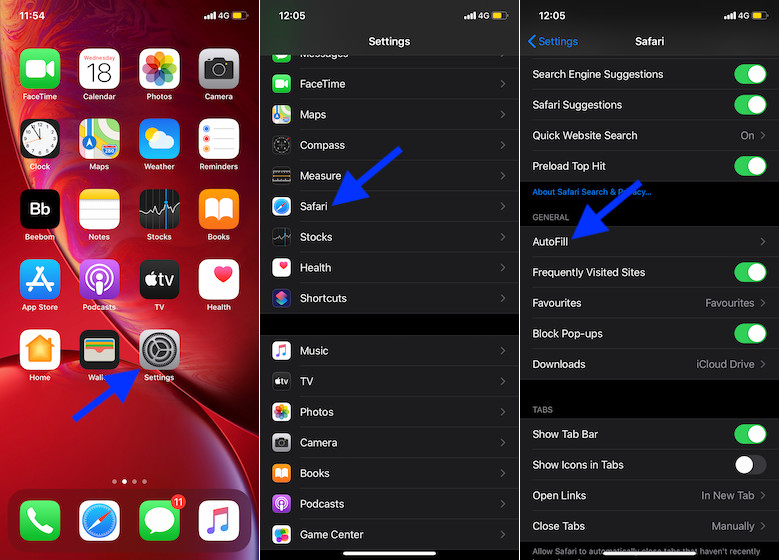 Tap on AutoFill in Safari settings