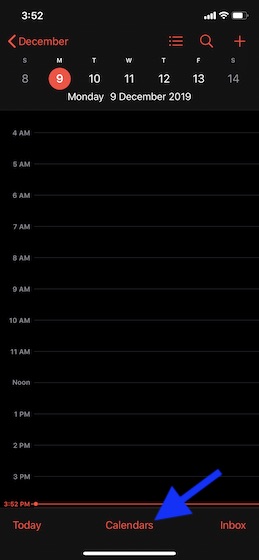 Tap on Calendars option at the bottom center