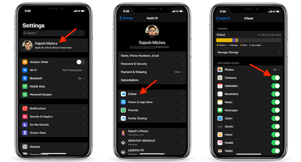 iCloud sync for Contacts on iOS